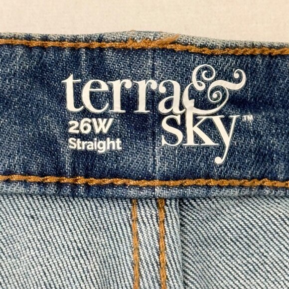 NWT Terra & Sky Women's Straight High Rise Stretch Blue Denim Jeans Plus Sz 26W - Picture 6 of 11